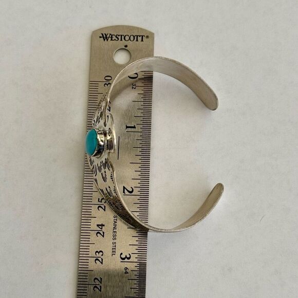 Southwestern Turquoise Cuff Sterling Silver Thunderbird Bracelet - Picture 6 of 7